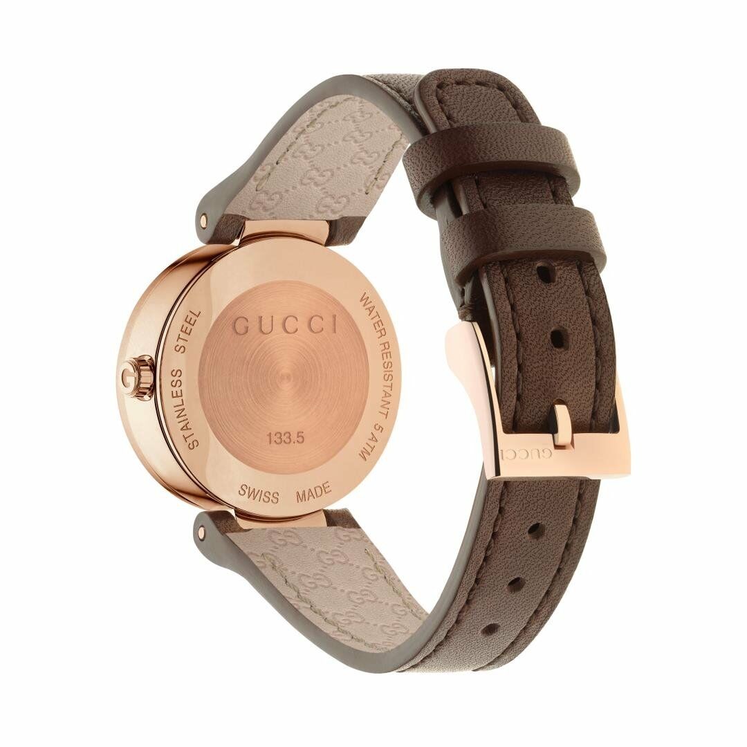 Gucci G Interlocking Mother of Pearl Dial Brown Leather Strap Watch For Women - YA133516 Watches Gucci   