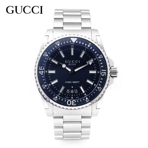 Gucci Dive Blue Dial Silver Steel Strap Watch For Men - YA136203 Watches Gucci   