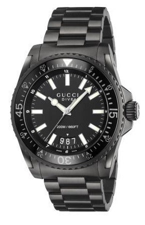 Gucci Dive Sapphire Crystal Black Dial Black Steel Strap Watch For Men - YA136205 Watches Gucci   