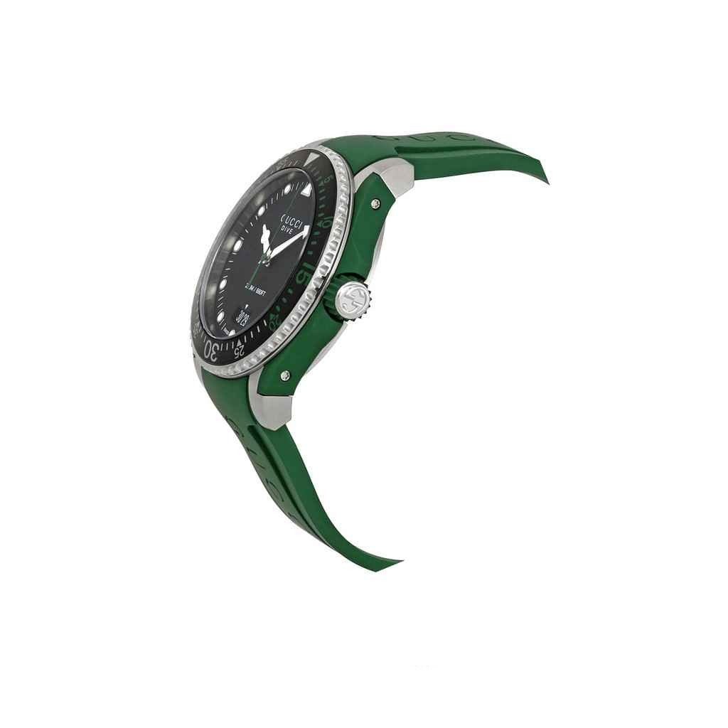 Gucci Dive Black Dial Green Rubber Strap Watch For Men - YA136310 Watches Gucci   