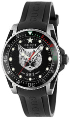 Gucci Dive Feline Black Dial Black Rubber Strap Watch For Men - YA136323 Watches Gucci   