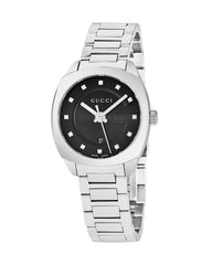 Gucci GG2570 Diamonds Black Dial Silver Steel Strap Watch For Women - YA142503 Watches Gucci   