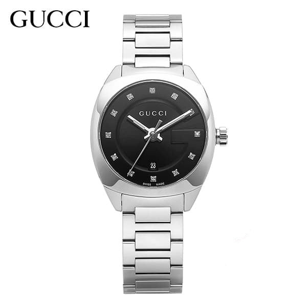 Gucci GG2570 Diamonds Black Dial Silver Steel Strap Watch For Women - YA142503 Watches Gucci   