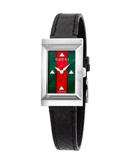 Gucci G-Frame Mother of Pearl Green & Red Dial Black Leather Strap Watch For Women - YA147403 Watches Gucci   