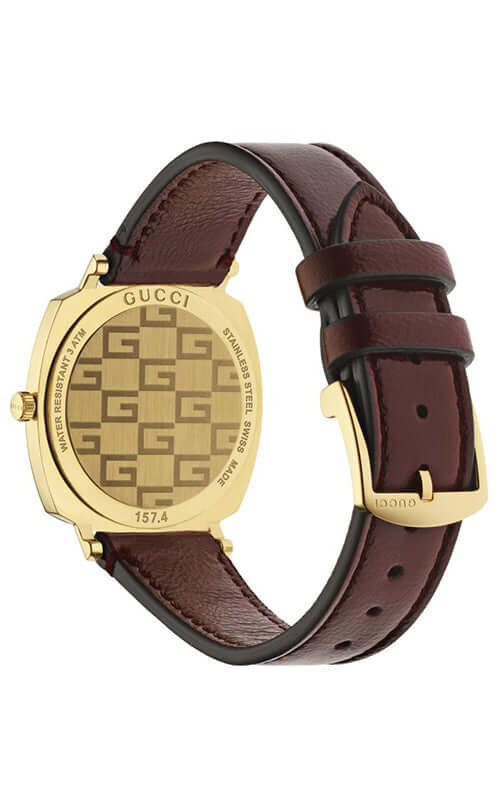 Gucci Grip Yellow Gold Dial Maroon Leather Strap Watch For Women - YA157405 Watches Gucci   