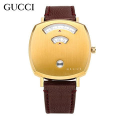 Gucci Grip Yellow Gold Dial Maroon Leather Strap Watch For Women - YA157405 Watches Gucci   