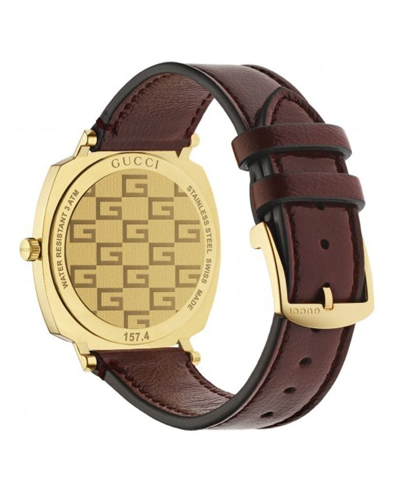 Gucci Grip Yellow Gold Dial Maroon Leather Strap Unisex Watch - YA157411 Watches Gucci   