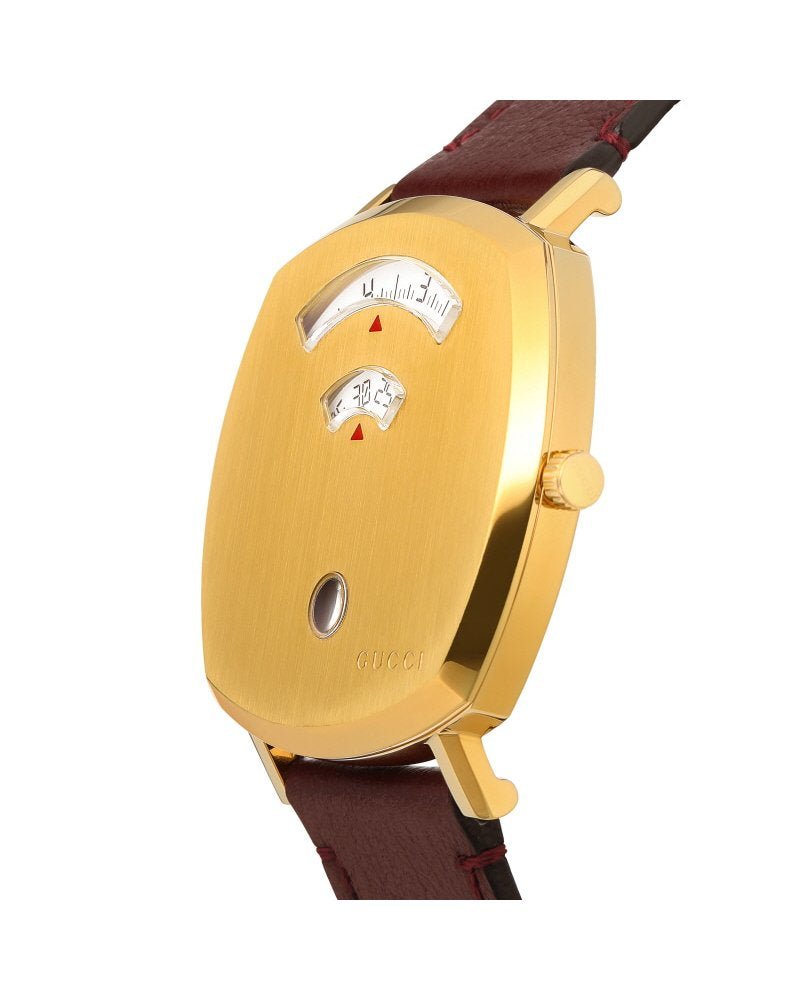 Gucci Grip Yellow Gold Dial Maroon Leather Strap Unisex Watch - YA157411 Watches Gucci   