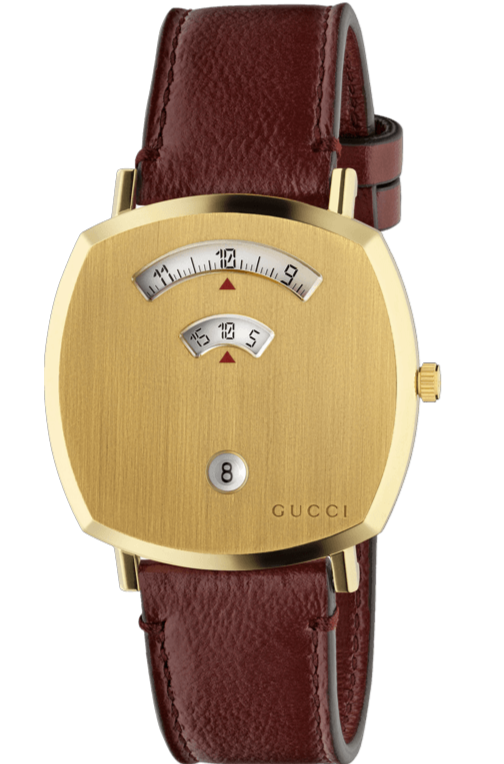 Gucci Grip Yellow Gold Dial Maroon Leather Strap Unisex Watch - YA157411 Watches Gucci   