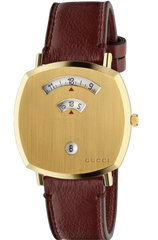 Gucci Grip Yellow Gold Dial Maroon Leather Strap Unisex Watch - YA157411 Watches Gucci   