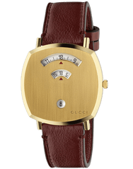 Gucci Grip Yellow Gold Dial Maroon Leather Strap Unisex Watch - YA157411 Watches Gucci   