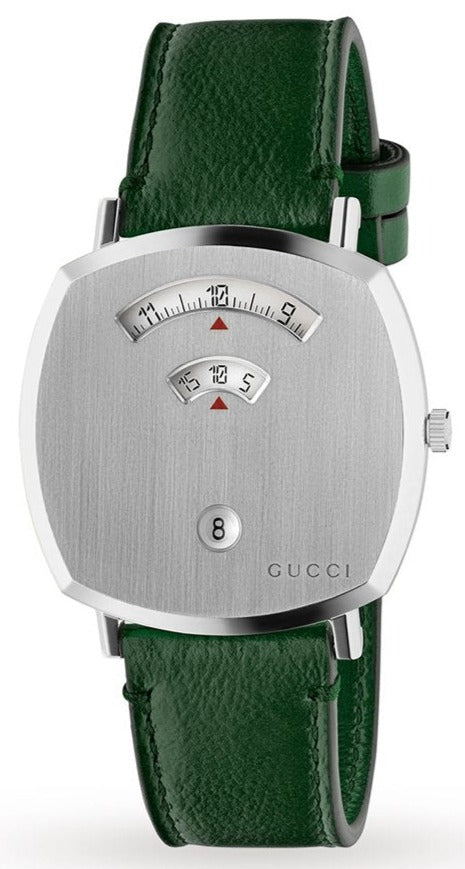 Gucci Grip Silver Dial Green Leather Strap Unisex Watch - YA157412 Watches Gucci   