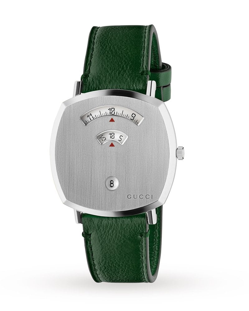 Gucci Grip Silver Dial Green Leather Strap Unisex Watch - YA157412 Watches Gucci   