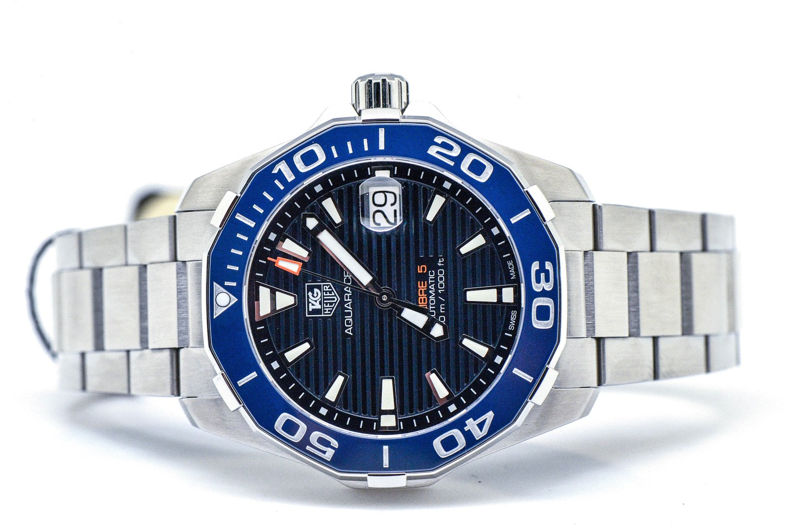 Tag Heuer Aquaracer Calibre 5 Blue Dial Silver Steel Strap Watch for Men - WAY211C.BA0928 Watches Tag Heuer   