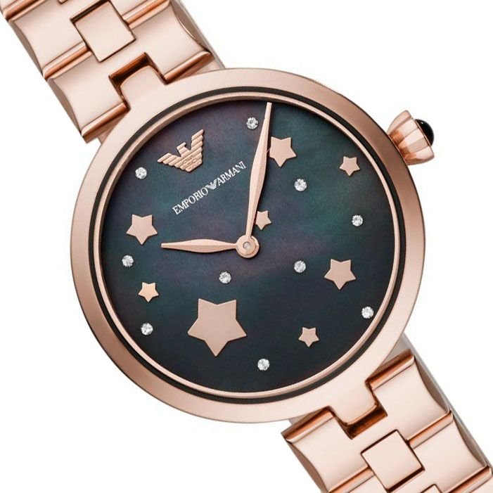 Emporio Armani Arianna Black Dial Rose Gold Stainless Steel Watch For Women - AR11197 Watches Emporio Armani   