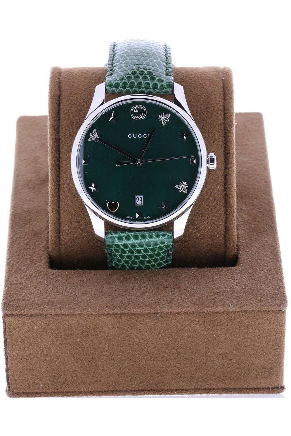 Gucci G-Timeless Mother of Pearl Green Dial Green Leather Strap Watch For Women - YA1264042 Watches Gucci   