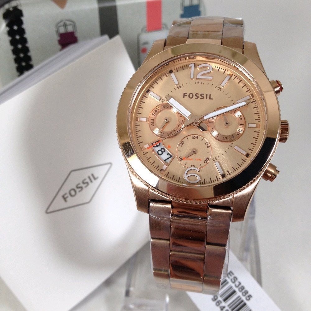 Fossil Boyfriend Multifunction Rose Gold Dial Rose Gold Steel Strap Watch for Women - ES3885 Watches Fossil   