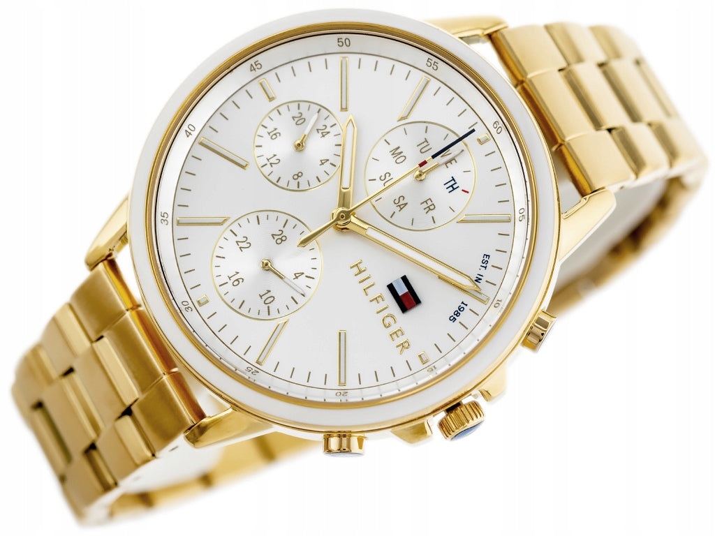 Tommy Hilfiger Carly White Dial Gold Stainless Steel Strap Watch for Women - 1781786 Watches Tommy Hilfiger   