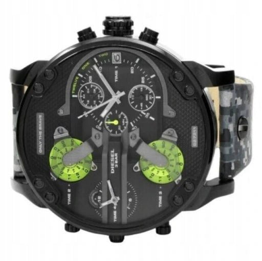 Diesel Big Daddy Chronograph Black Dial Black Leather Strap Watch For Men - DZ7311 Watches Diesel   