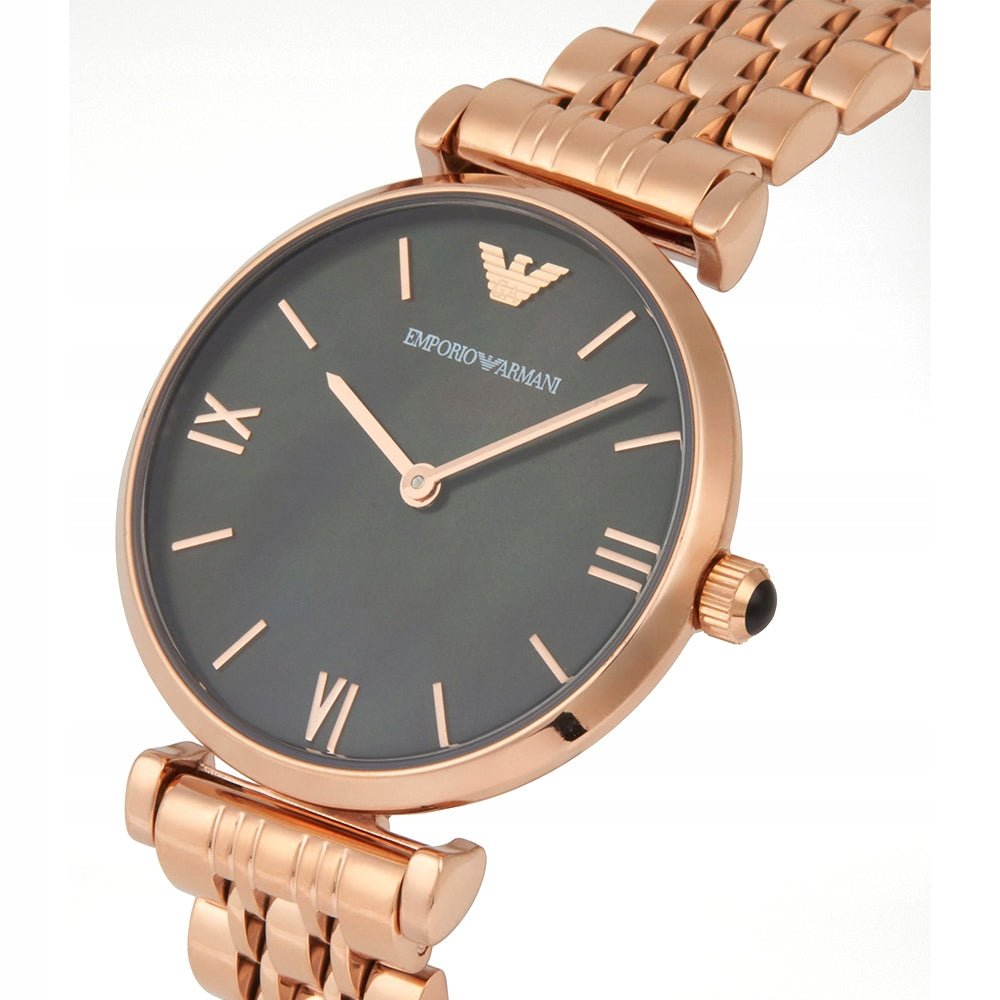 Emporio Armani Gianni T-Bar Black Dial Rose Gold Strap Watch For Women - AR11145 Watches Emporio Armani   