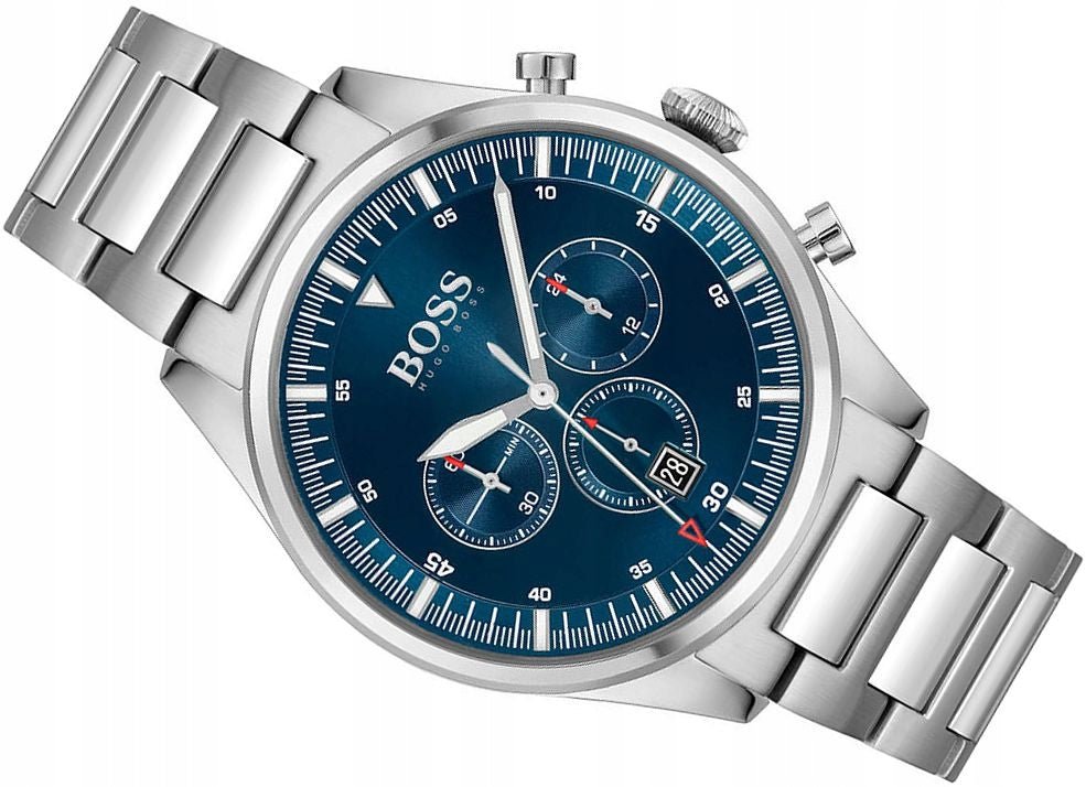Hugo Boss Pioneer Blue Dial Silver Steel Strap Watch for Men - 1513867 Watches Hugo Boss   