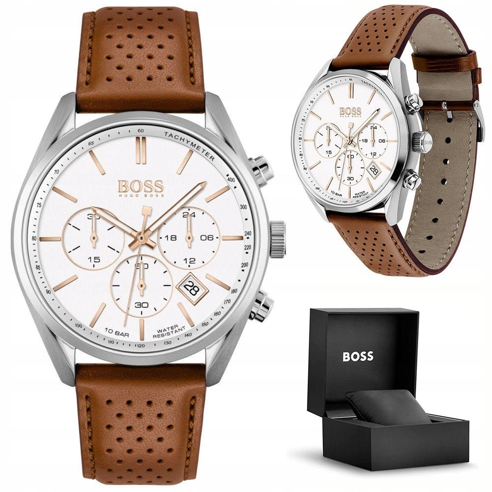 Hugo Boss Champion White Dial Brown Leather Strap Watch for Men - 1513879 Watches Hugo Boss   