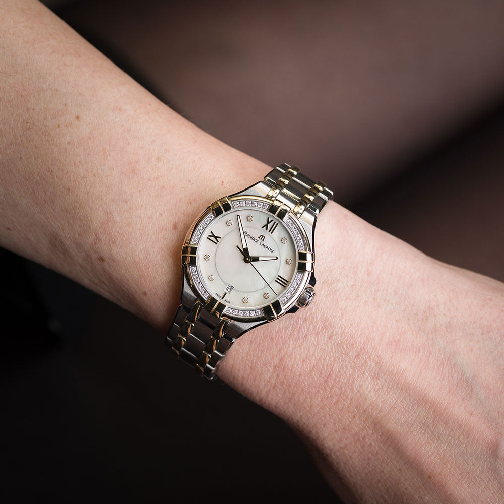 Maurice Lacroix Aikon Diamonds Mother of Pearl Dial Two Tone Steel Strap Watch for Women - A11006-DY503-171-1 Watches Maurice Lacroix   
