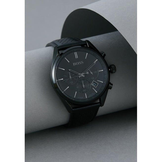 Hugo Boss Champion Black Dial Black Leather Strap Watch for Men - 1513880 Watches Hugo Boss   