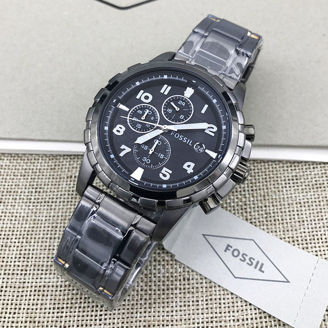 Fossil Dean Chronograph Black Dial Black Steel Strap Watch for Men - FS4721 Watches Fossil   