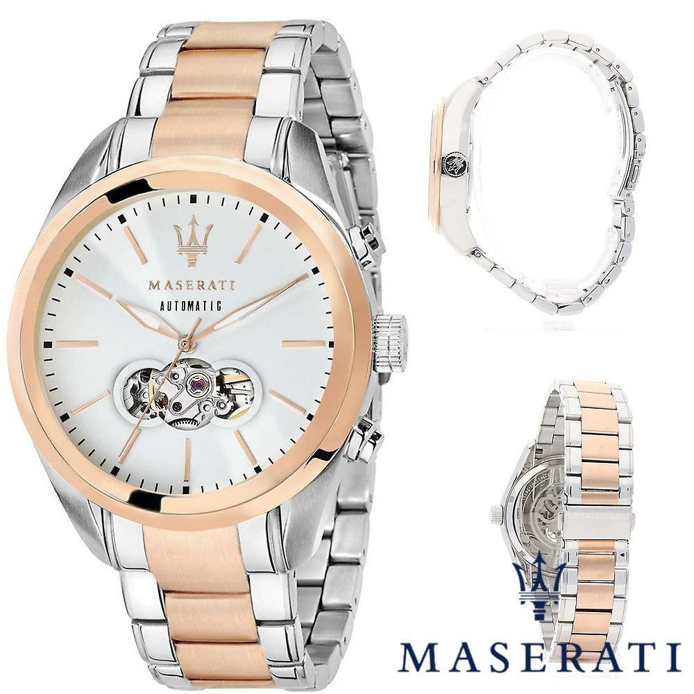 Maserati Traguardo Automatic Silver Open Heart Dial Watch For Men - R8823112001 Watches Maserati   