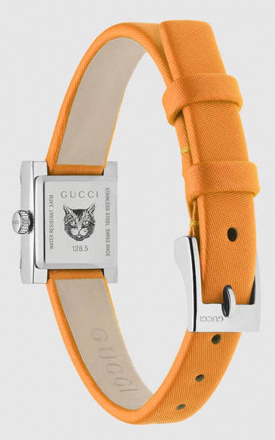 Gucci G-Frame Square Mother of Pearl Orange Dial Orange Leather Strap Watch For Women - YA128532 Watches Gucci   