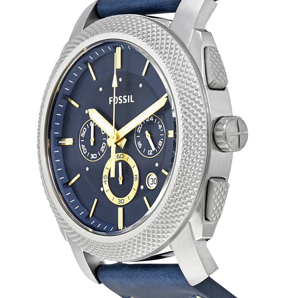 Fossil Machine Chronograph Blue Dial Blue Leather Strap Watch for Men - FS5262 Watches Fossil   