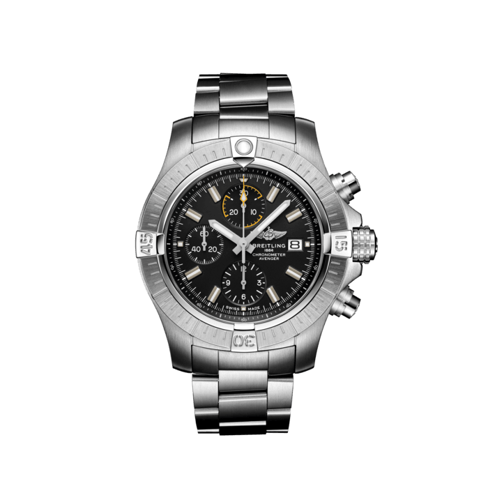 Breitling Avenger Chronograph 45mm Black Dial Silver Steel Strap Watch for Men - A13317101B1A1 Watches Breitling   