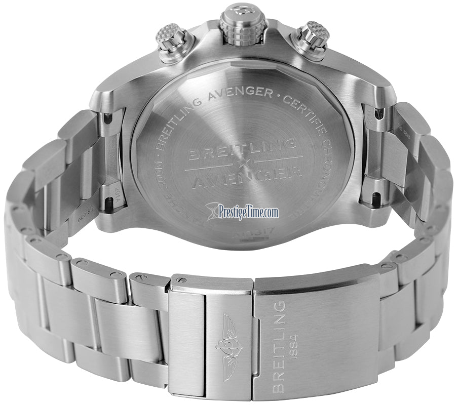Breitling Avenger Chronograph 45mm Black Dial Silver Steel Strap Watch for Men - A13317101B1A1 Watches Breitling   