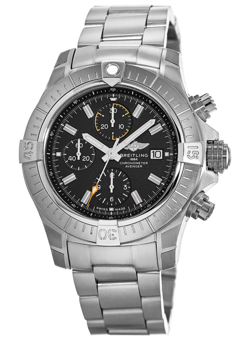 Breitling Avenger Chronograph 45mm Black Dial Silver Steel Strap Watch for Men - A13317101B1A1 Watches Breitling   