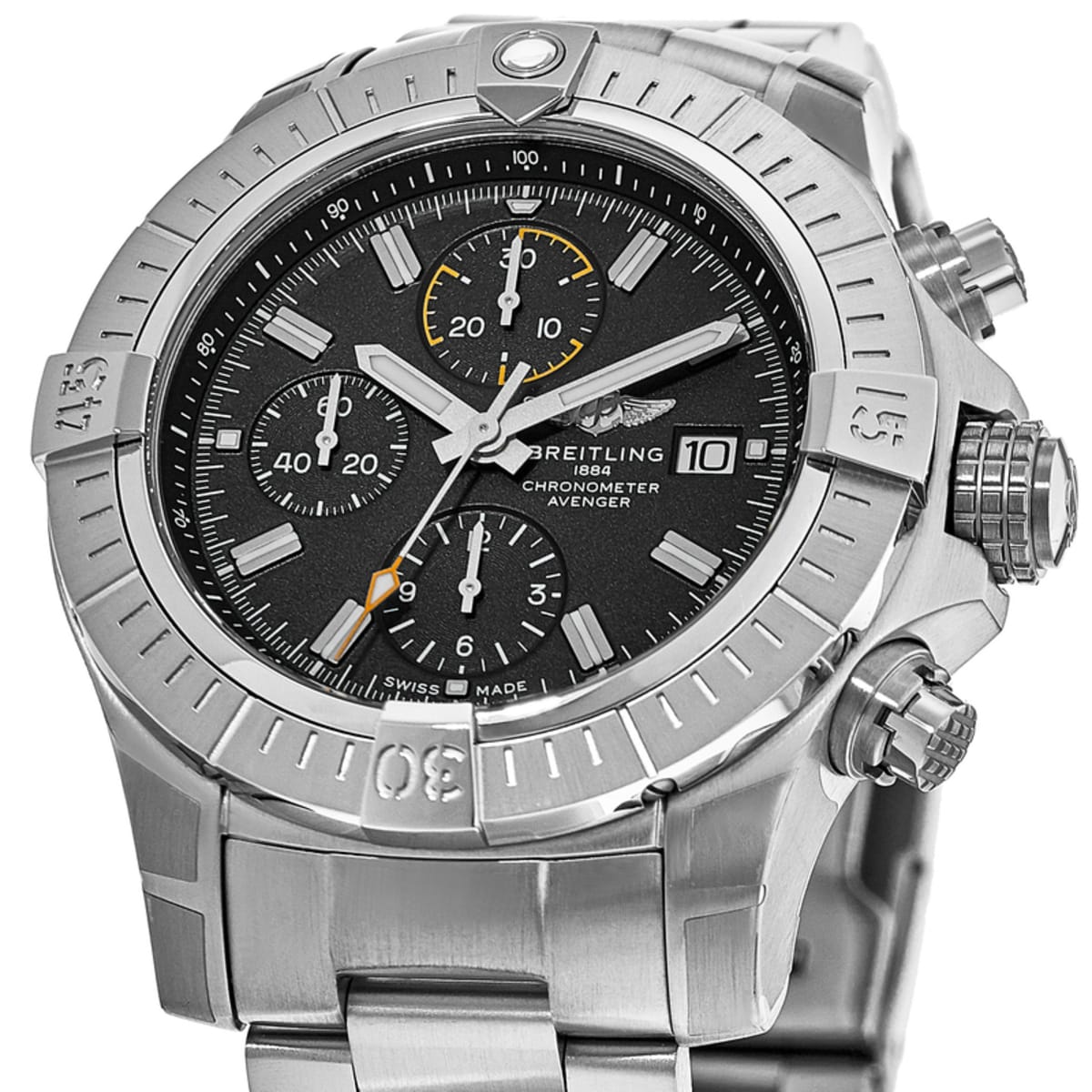 Breitling Avenger Chronograph 45mm Black Dial Silver Steel Strap Watch for Men - A13317101B1A1 Watches Breitling   