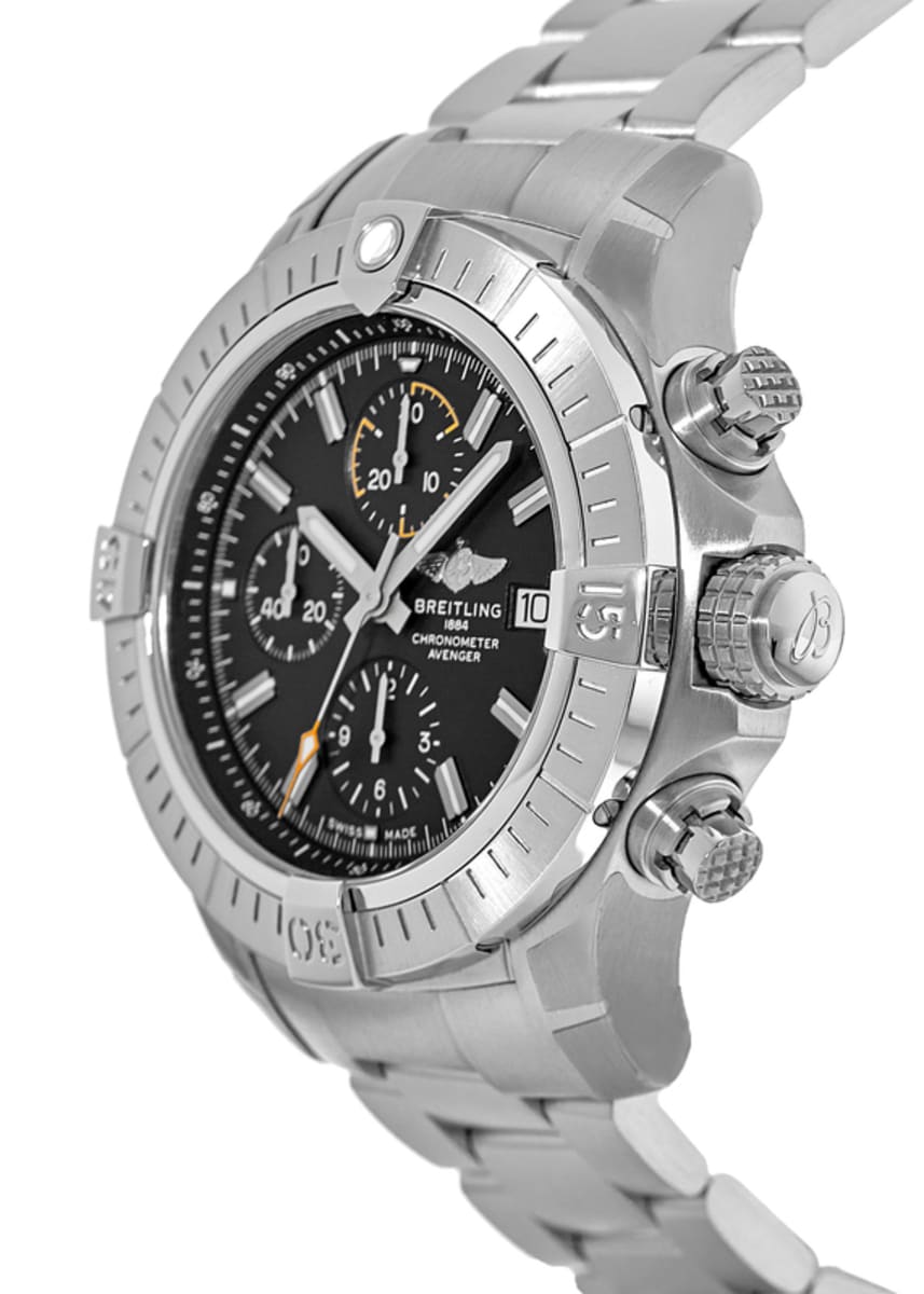 Breitling Avenger Chronograph 45mm Black Dial Silver Steel Strap Watch for Men - A13317101B1A1 Watches Breitling   
