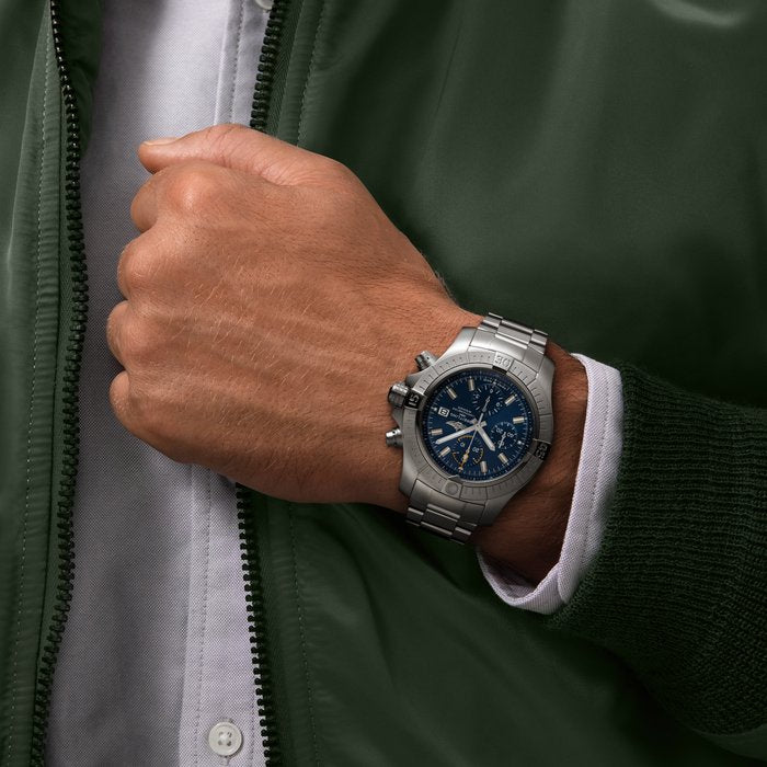 Breitling Avenger Chronograph 45mm Blue Dial Silver Steel Strap Watch for Men - A13317101C1A1 Watches Breitling   