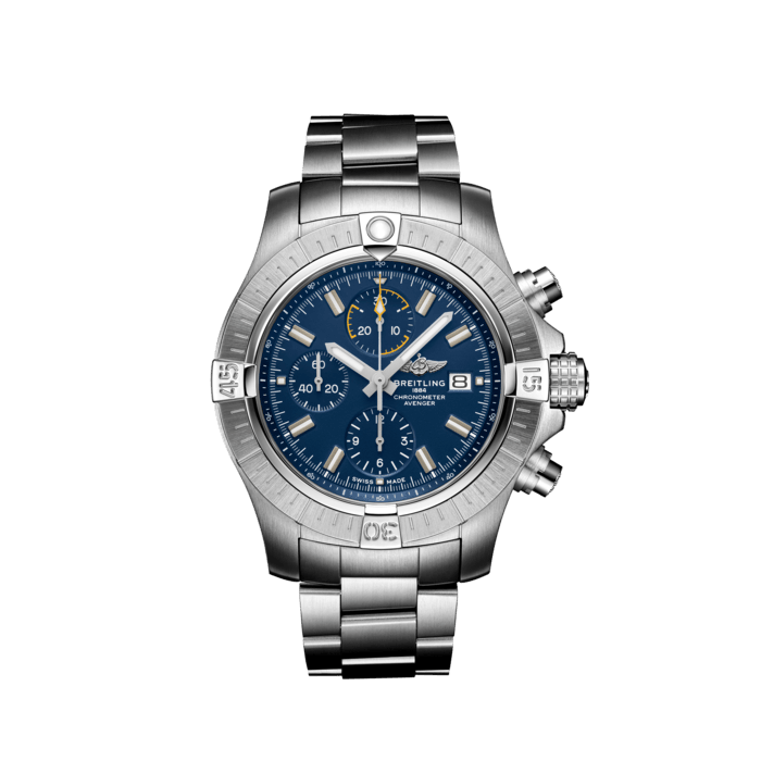 Breitling Avenger Chronograph 45mm Blue Dial Silver Steel Strap Watch for Men - A13317101C1A1 Watches Breitling   