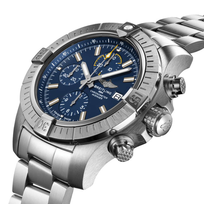 Breitling Avenger Chronograph 45mm Blue Dial Silver Steel Strap Watch for Men - A13317101C1A1 Watches Breitling   