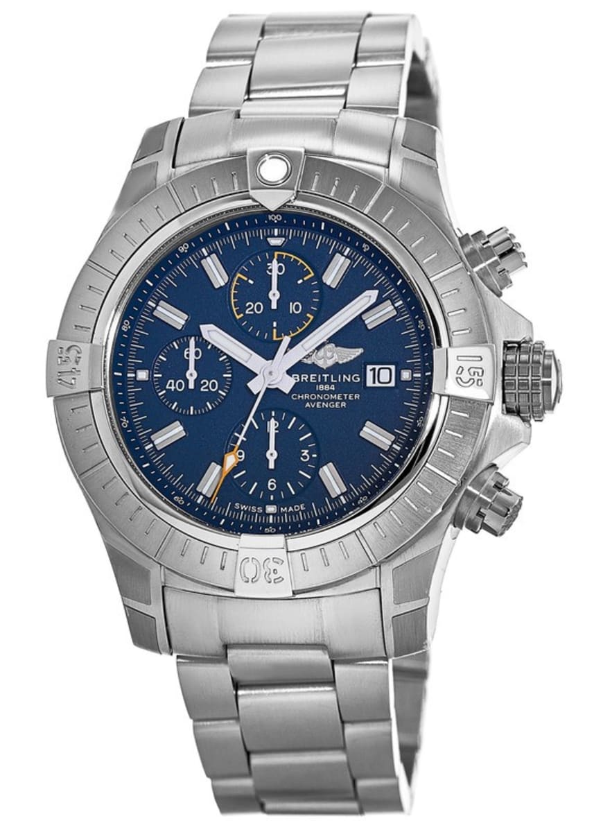 Breitling Avenger Chronograph 45mm Blue Dial Silver Steel Strap Watch for Men - A13317101C1A1 Watches Breitling   