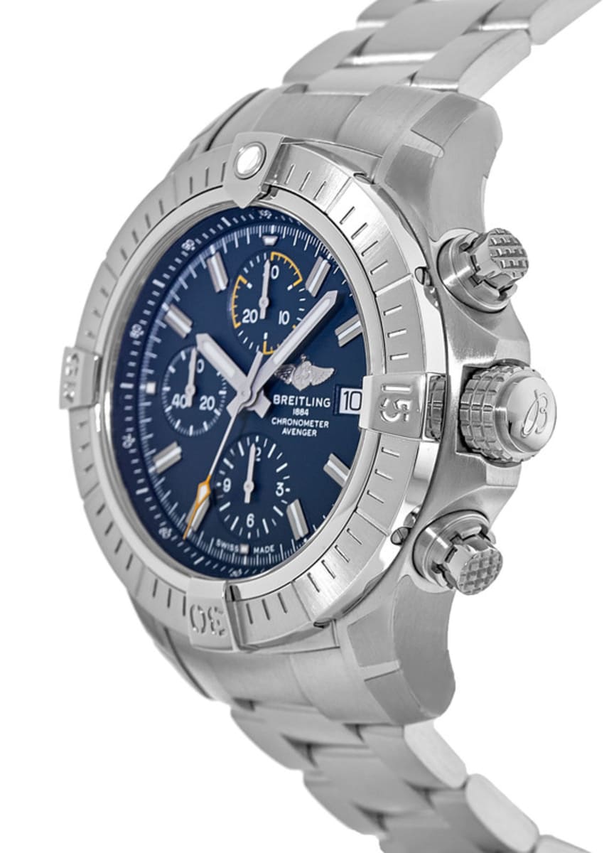 Breitling Avenger Chronograph 45mm Blue Dial Silver Steel Strap Watch for Men - A13317101C1A1 Watches Breitling   