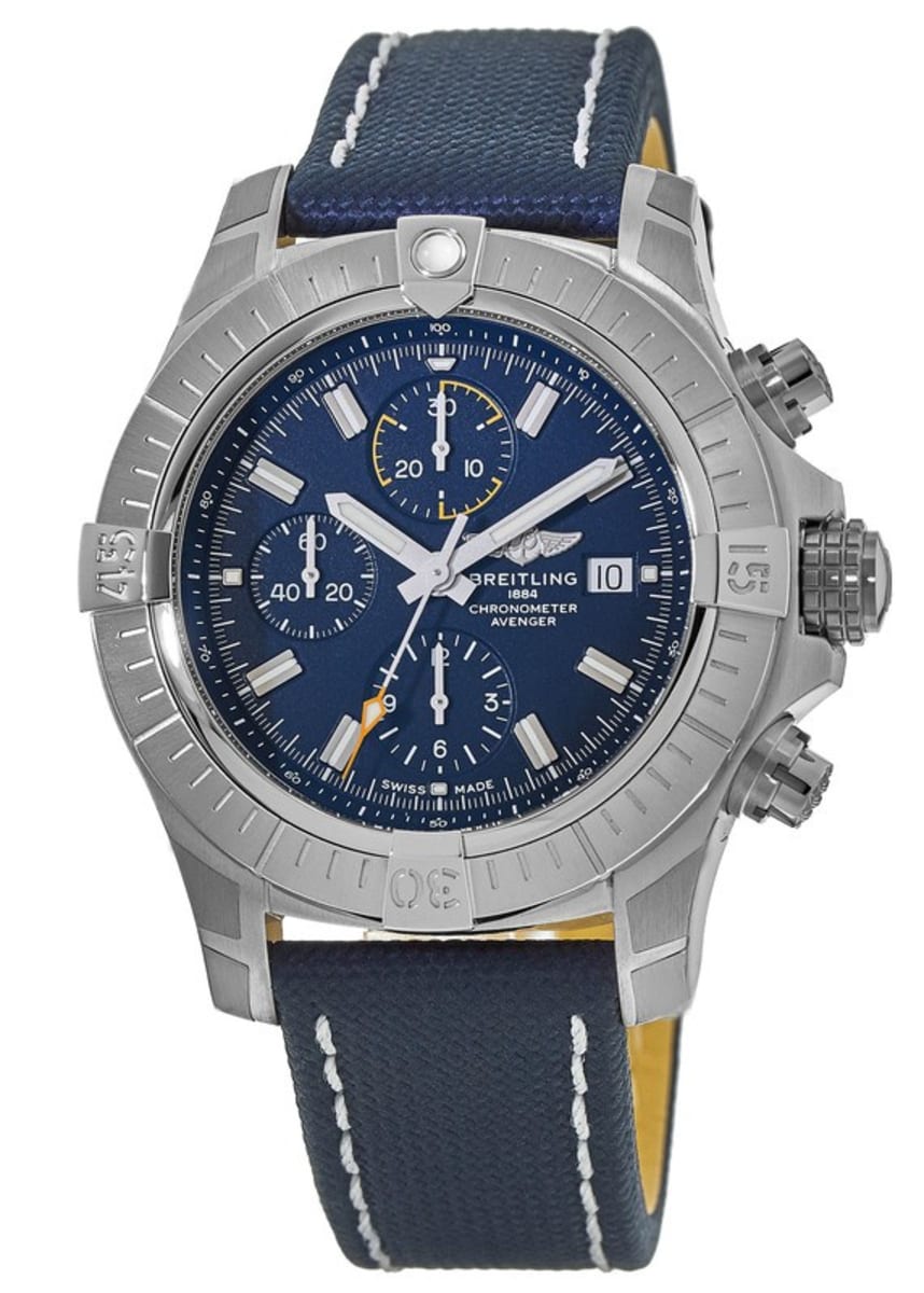 Breitling Avenger Chronograph 45mm Blue Dial Blue Calfskin Strap Watch for Men - A13317101C1X2 Watches Breitling   