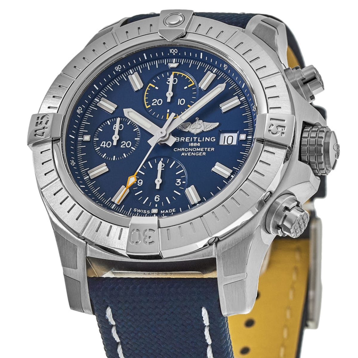 Breitling Avenger Chronograph 45mm Blue Dial Blue Calfskin Strap Watch for Men - A13317101C1X2 Watches Breitling   