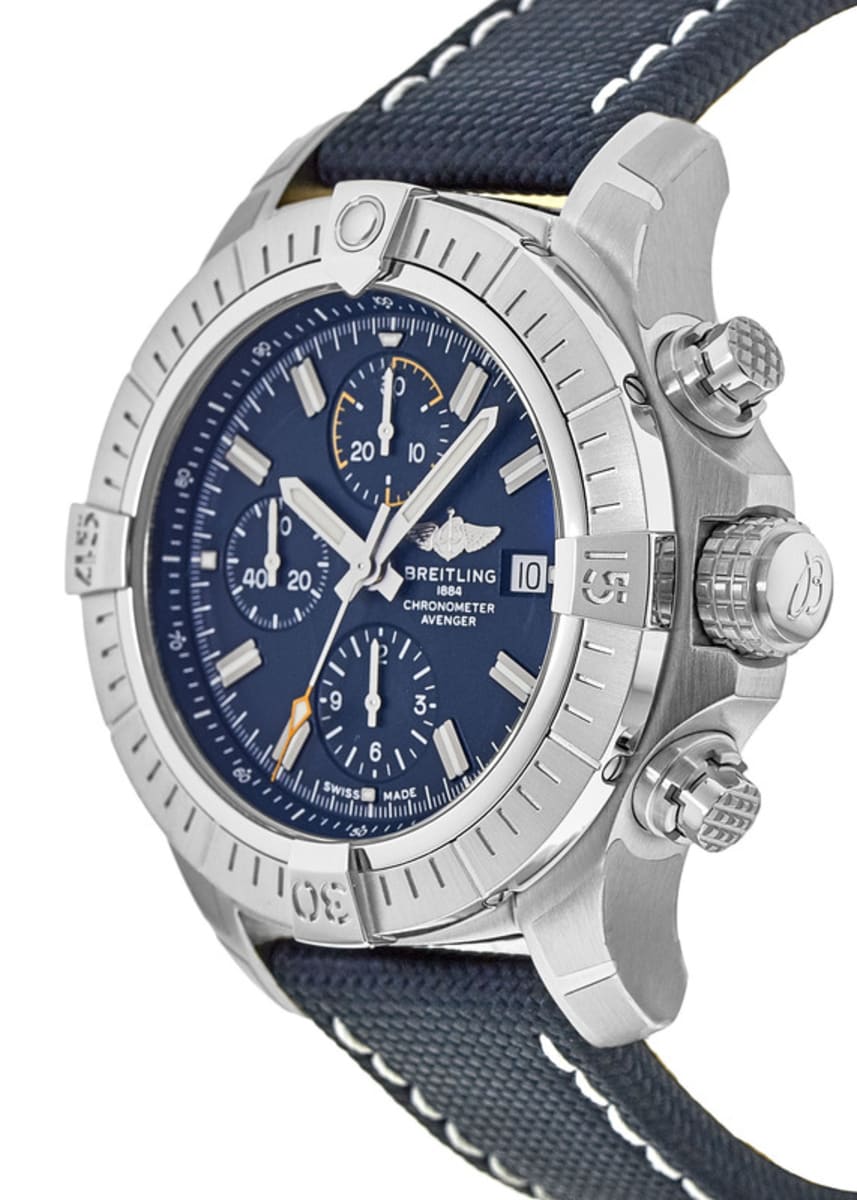 Breitling Avenger Chronograph 45mm Blue Dial Blue Calfskin Strap Watch for Men - A13317101C1X2 Watches Breitling   