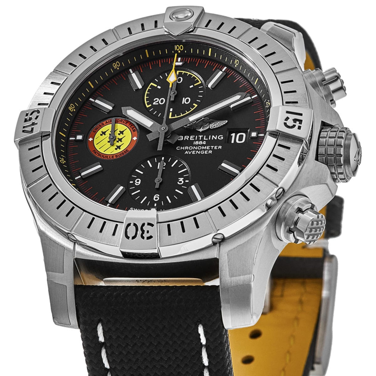 Breitling Avenger Chronograph 45mm Swiss Air Force Team Black Dial Black Nylon Strap Watch for Men - A133171A1B1X1 Watches Breitling   