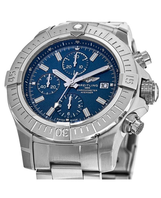 Breitling Avenger Chronograph 45mm Blue Dial Silver Steel Strap Watch for Men - A13317101C1A1 Watches Breitling   