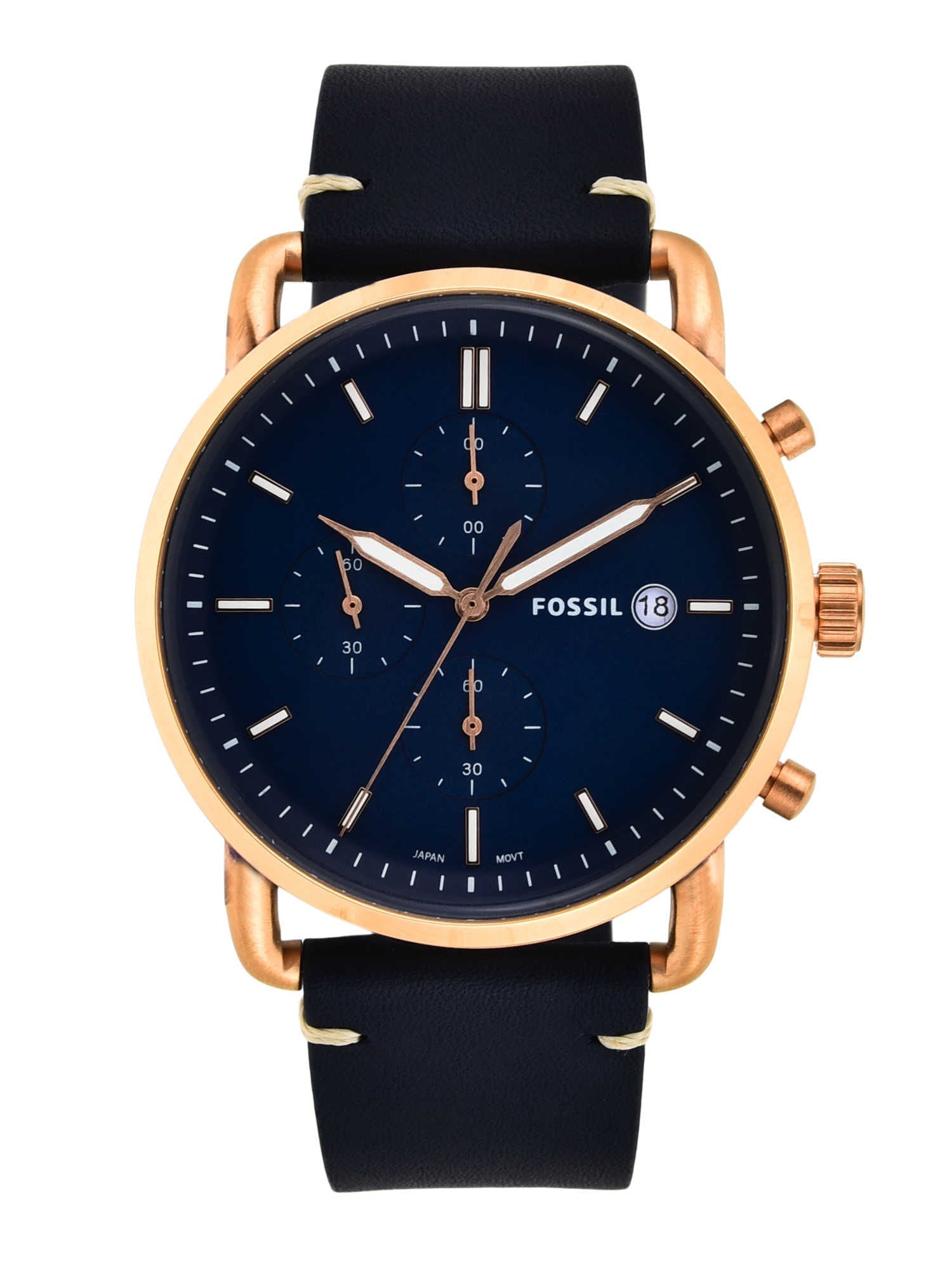 Fossil The Commuter Blue Dial Blue Leather Strap Watch for Men - FS5404 Watches Fossil   