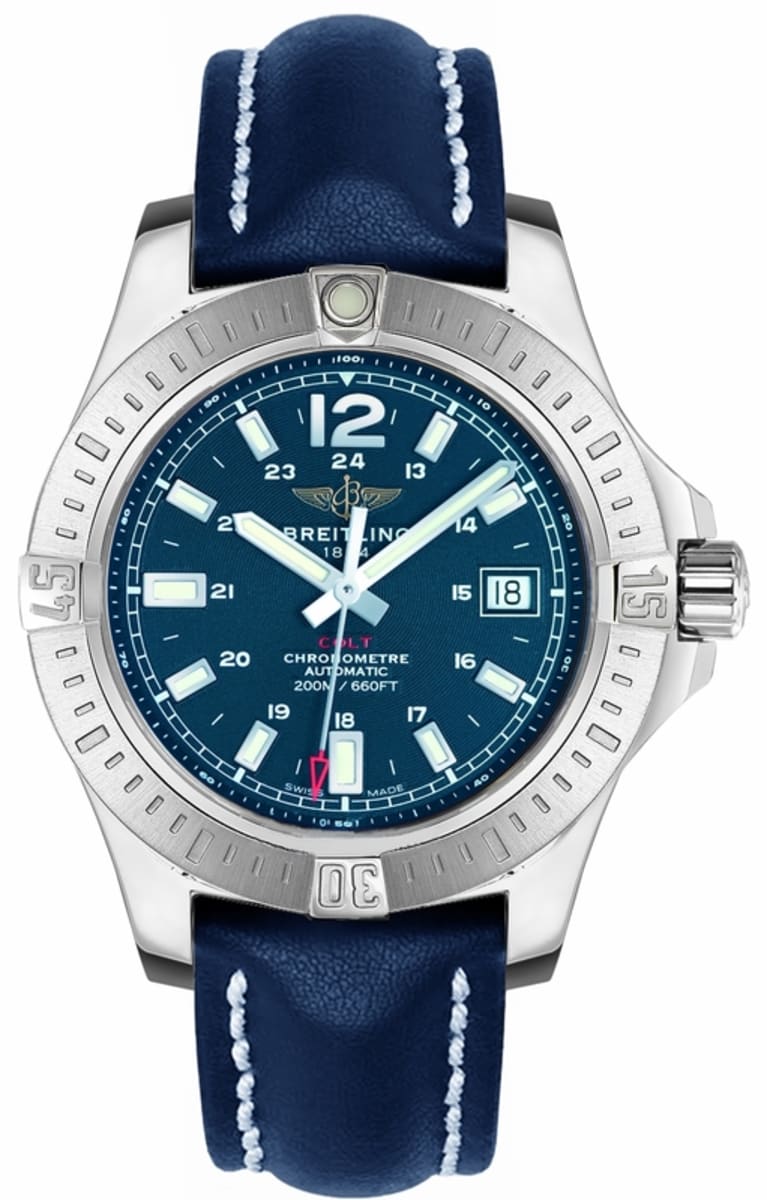 Breitling Colt 41mm Automatic Blue Dial Blue Leather Strap Watch for Men - A1731311.C934.113X.A18BA.1 Watches Breitling   