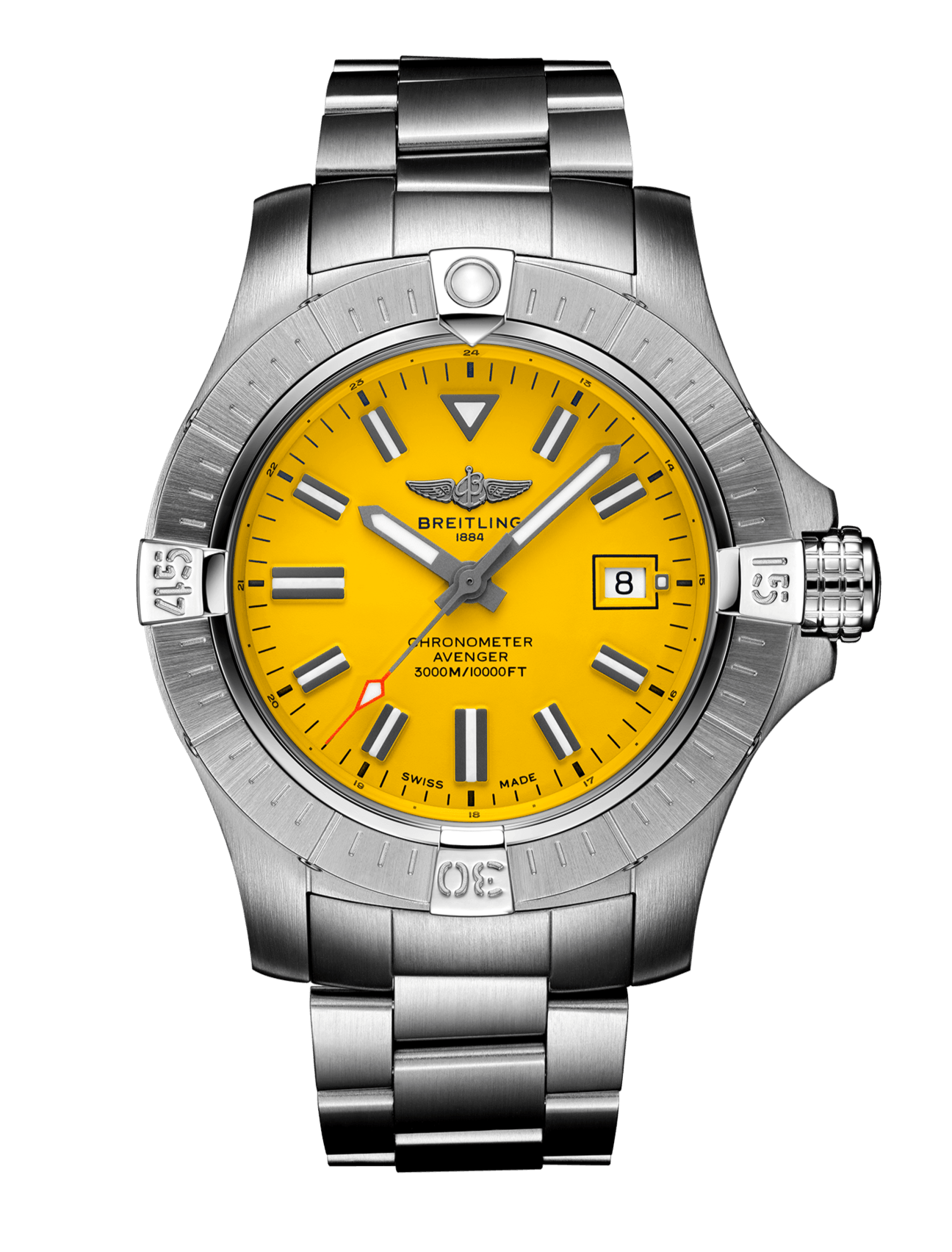 Breitling Avenger Automatic 45mm Seawolf Yellow Dial Silver Steel Strap Strap Watch for Men - A17319101/1A1 Watches Breitling   